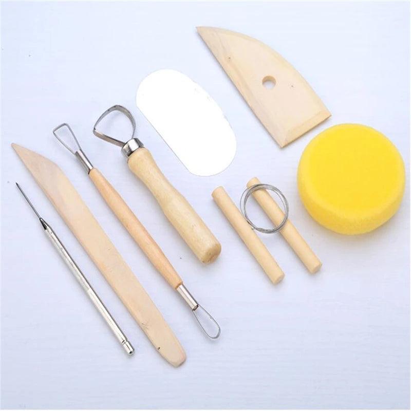 8Pcs/set Pottery Ceramic Tool Set DIY Hand Clay Ceramic Molding Tools Wood Knife Pottery Ceramics Clay Sculpture Modelling Kit