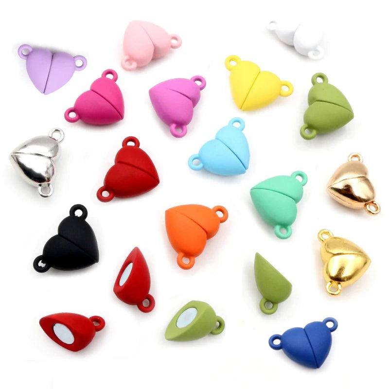 5 Sets  Love Heart Round Shaped Magnetic Connected Clasps Beads Charms End Caps for DIY Couple Bracelet Necklace Making