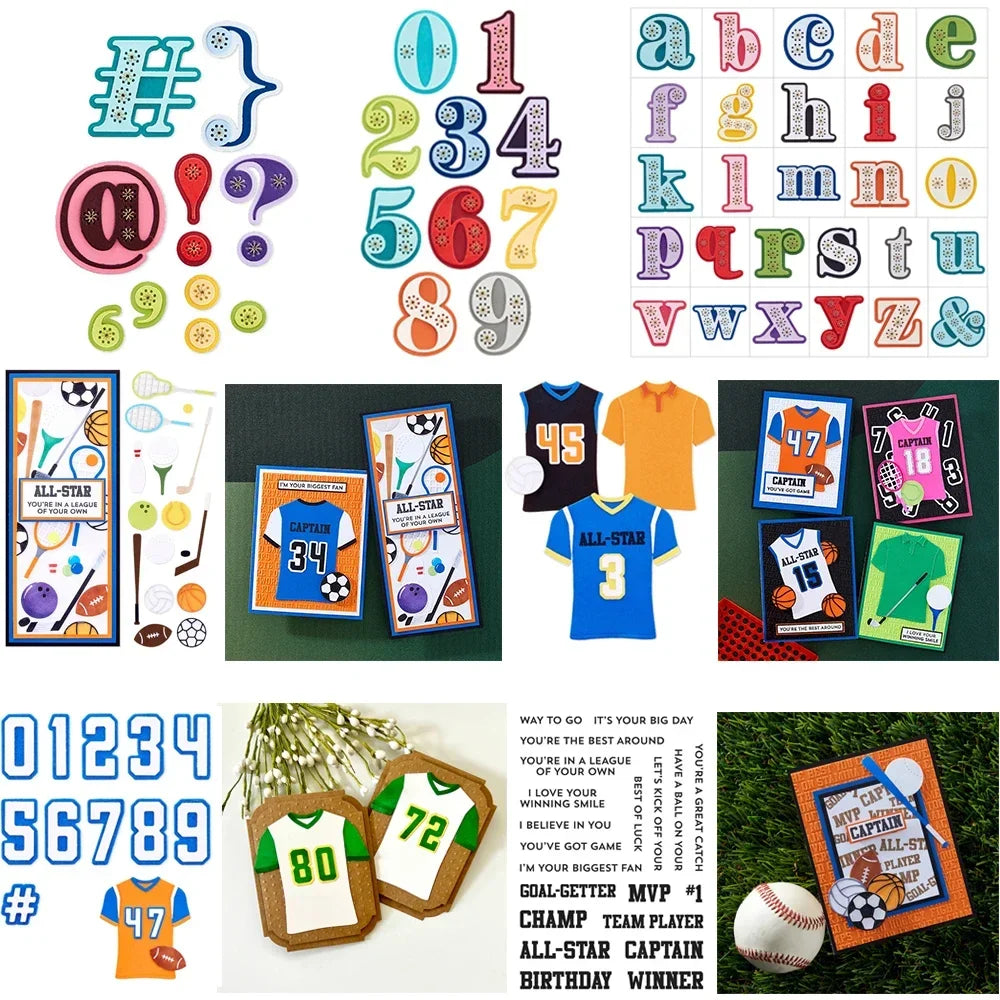 Sports Baseball Jersey Numbers Metal Cutting Dies Stitched ABCs Alphabet Die Stamp Set for Scrapbooking and Card Making