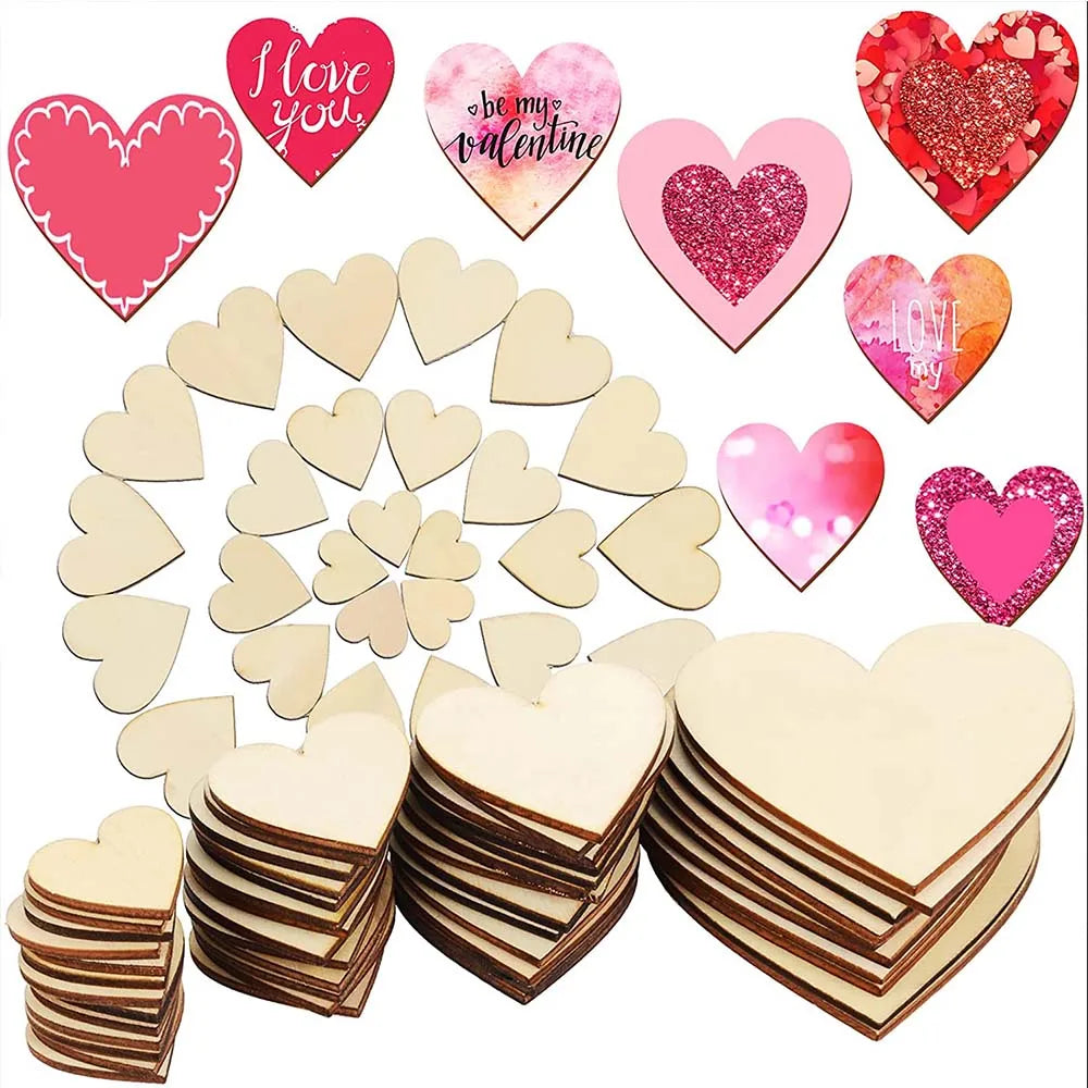 1CM-10CM Unfinished Wooden Hearts Blank Wood Slices DIY Blank Heart Wood Slices Discs for Christmas Painting Wedding Ornaments