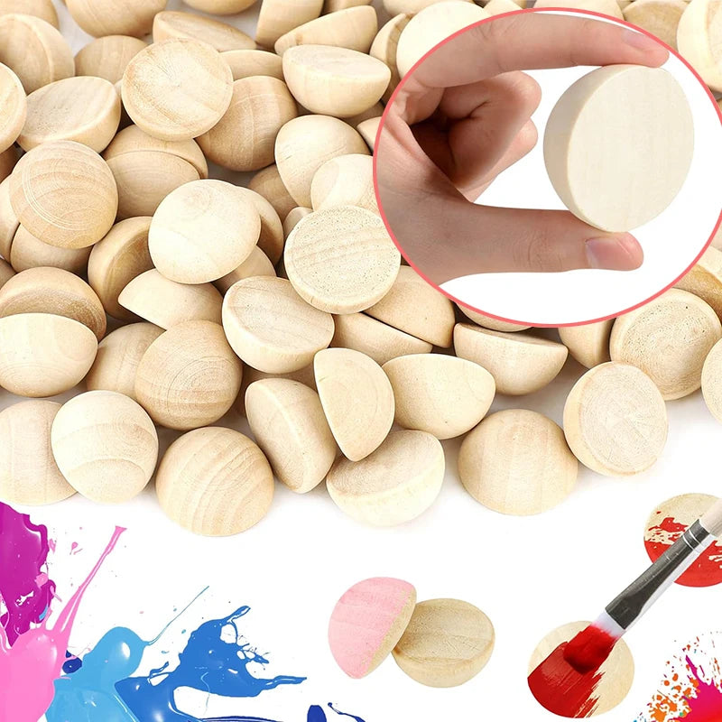 Diameter 10-30MM Half Wooden Beads Unfinished Natural Half Round Wood Balls Beads for DIY Paint Woodworking Christmas Decor