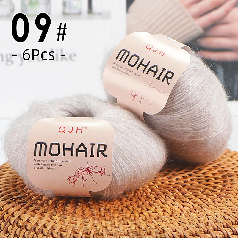 6PCS Soft Mohair Yarn Knitting Angora Yarn for DIY Projects Fluffy Lace Yarn for Sweaters Scarves and Shawls 25g Each