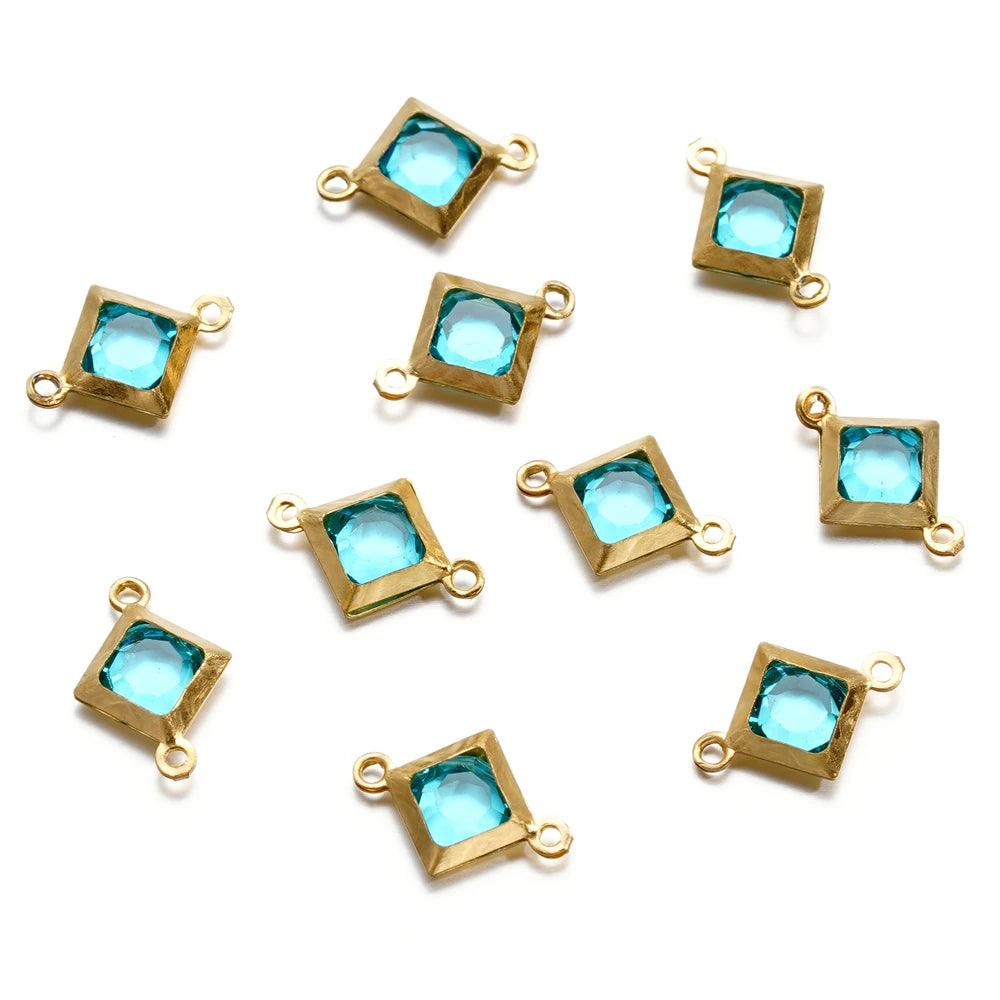 10pcs Stainless Steel Double Holes Rhombus with Crystal Rhinestones Bracelet Necklace Pendant Connectors for DIY Jewelry Making