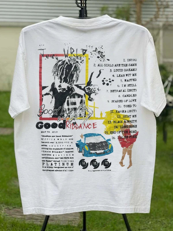 25SS American Retro Direct Injection Printing Juice WRLD Rapper Short Sleeve T-Shirt Hip Hop Skateboard Half Sleeve Fashion