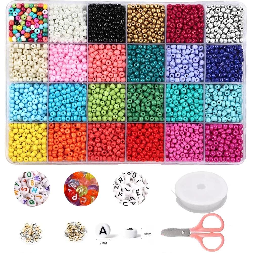 3000pcs Seed Beads for Friendship Bracelet Kit, 4mm Glass Bracelet Beads Kit and 150pcs Letter Beads for Jewelry Making