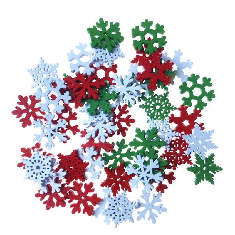 50pcs 20mm Wooden Snowflakes Slices, Colored Wood Snow Shaped Cutouts for DIY Christmas Crafts