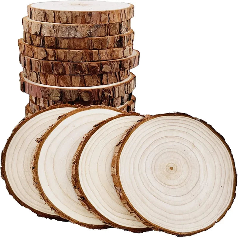 2Pcs Natural Wood Slices 8-10cm Unfinished Round Discs Rustic Wood Circles Craft Tree Slices for DIY Wedding Christmas Ornaments