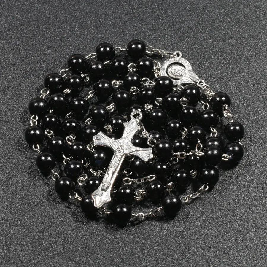 New Religion Christian Faux pearl Rosary Necklace For Women Virgin Mary Jesus Cross Pendant Long Beads Chains Fashion Jewelry