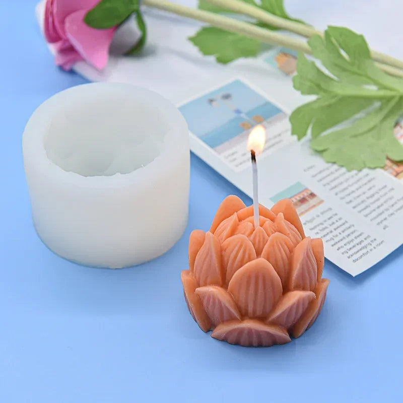 Lotus Flower Candle Silicone Mold DIY 3D Plaster Resin Soap Mould Handmade Scented Candle Craft Making Supplies Home Decoration