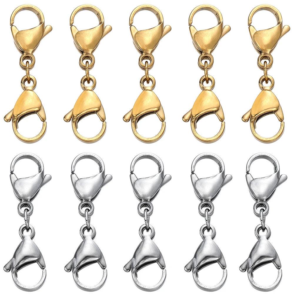 5/10Sets Stainless Steel Double Lobster Clasp Extender Claw Connector for DIY Bracelet Necklace Chains Jewelry Making Supplies