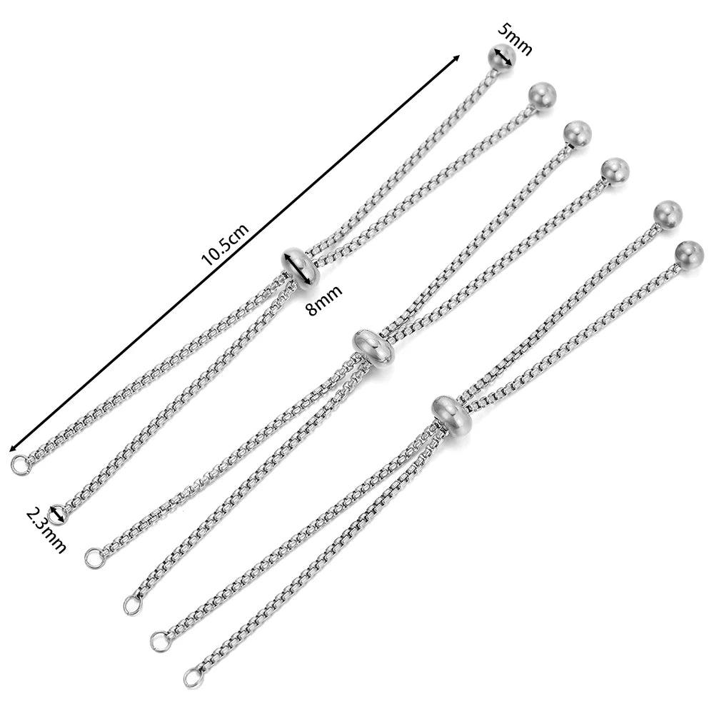 3pcs/lot Adjustable 304 Stainless Steel Bracelet Makings Slider Extender Box Chains with Ball Ends for DIY Jewelry Making