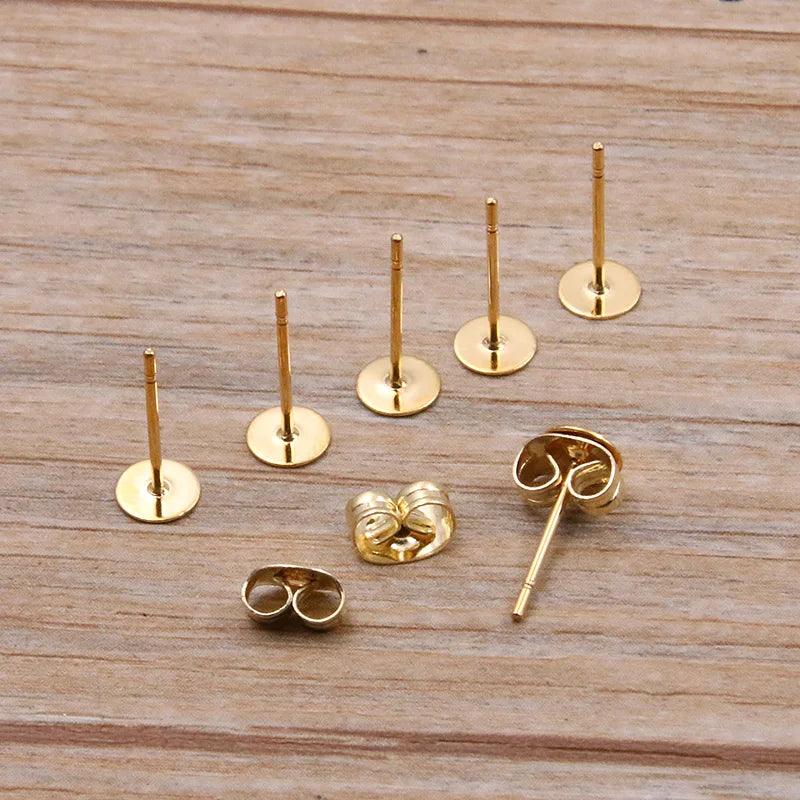50-100pcs 2 Color Stainless Steel Earring Studs Blank Post Base Pins With Plug Findings Ear Back For DIY Jewelry Making