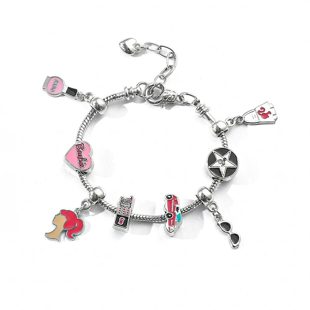Barbie Charms Bracelets Love Heart Barbie Beads Pendant Bracelets Women Fashion Adjustable Diy Bangles for Girls Hand Chain Gift