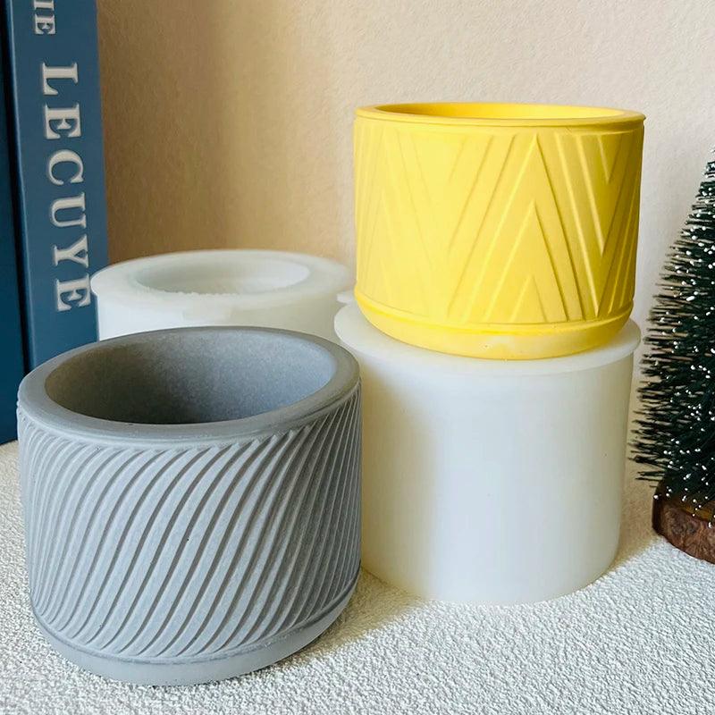 Rotating Striped Pen Holder Cement Mold Succulent Plant Concrete Flowerpot Silicone Mold Round Candle Vessel Vase Plaster Mold
