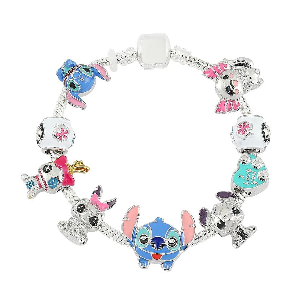 Disney Stitch Charm Bracelet Cartoon Lilo & Stitch Inspired Bracelet DIY Pendant Beads Bangle for Women Jewellry Gifts