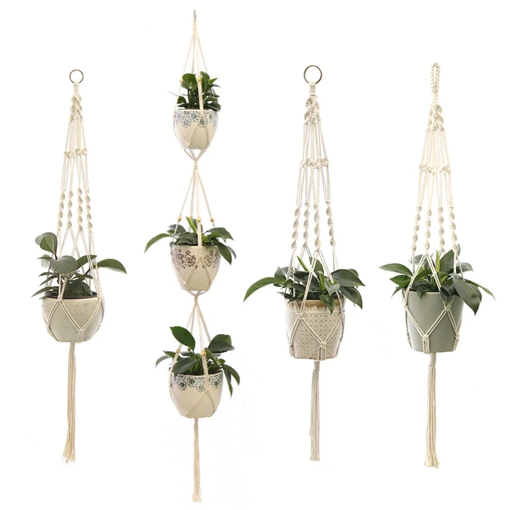 Hanging Plant Handmade Macrame Plant Hanger Flower Pot Planter Hanger Wall Decor Courtyard Garden Hanging Planter Hanging Basket