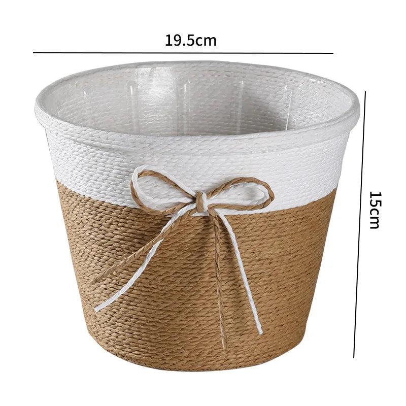 Straw Weaving Flower Plant Pot Indoor Outdoor Flower Pot Cover Plant Containers Hand Woven Planter Basket Garden Balcony Decor