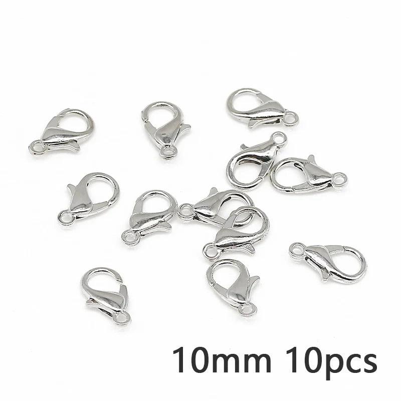 10pcs/lot 10-14mm Metal Lobster Clasps Jewelry Making Components DIY Bracelet Necklace Carabiner Findings Hooks Chain Closure