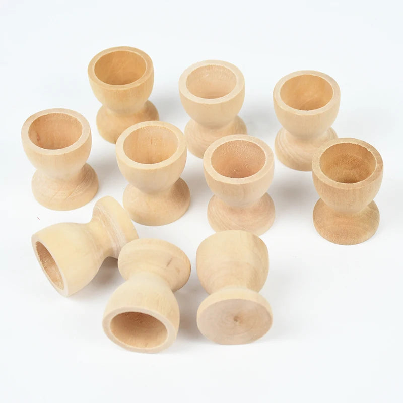 5Pcs Wooden Egg Cups Egg Holder Stand Tray DIY Wood Crafts Kids Gift Happy Easter Party Decoration for Home 2022