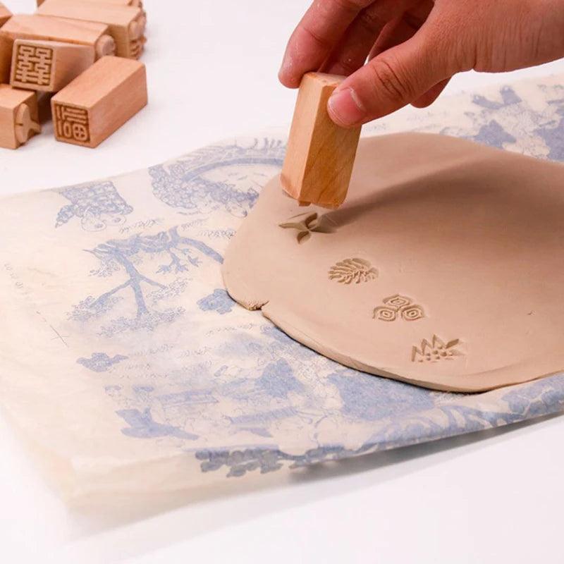 Wood Seal for Printing Hand Carved Wooden Stamps DIY Clay Pottery Printing Blocks Clay Tool Fish Bone / Squirrel / Flower / Deer