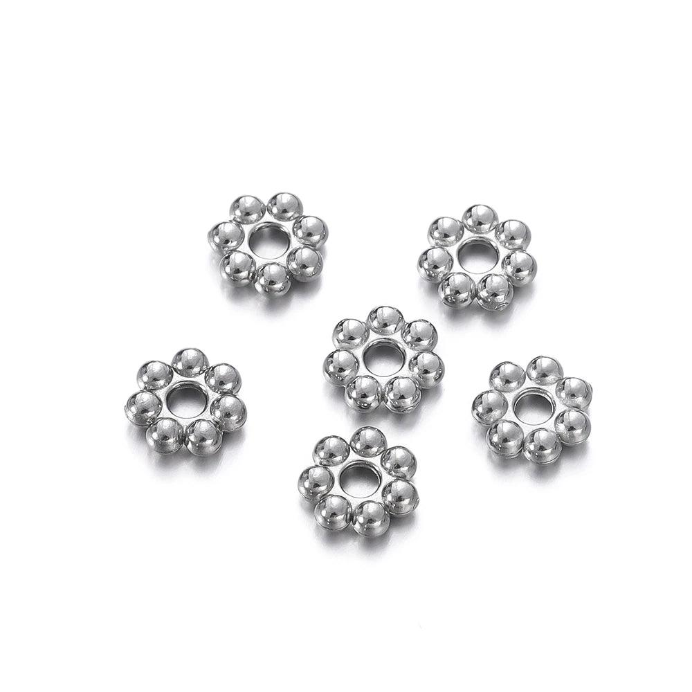 30Pcs Stainless Steel Flower Spacer Bead Snowflake Spacer Beads Charms Pendants for DIY Bracelets Jewelry Making Accessories