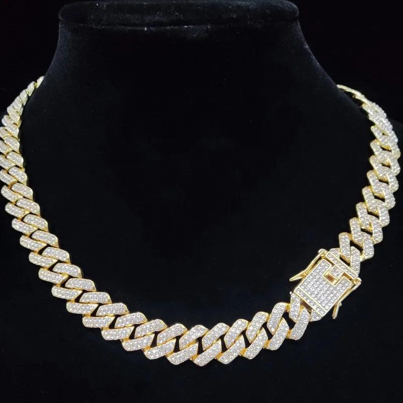 Men Women Hip Hop Rhombus Cuban Chain Iced Out Bling Necklace 14mm Width Chains Hiphop Crystal Necklaces Fashion Jewelry