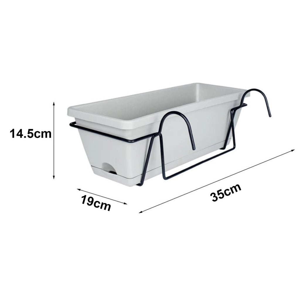 Balcony Railing Planter Plant Basket Fence Planter with Rack and Tray Flowerpot Window Box Planter for Deck Yard Countryside