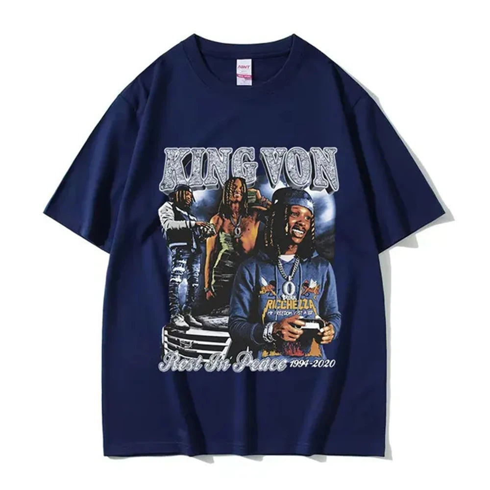 Rapper K King Von Graphic T Shirt Men's Hip Hop Vintage Short Sleeve Cotton Streetwear Fashion