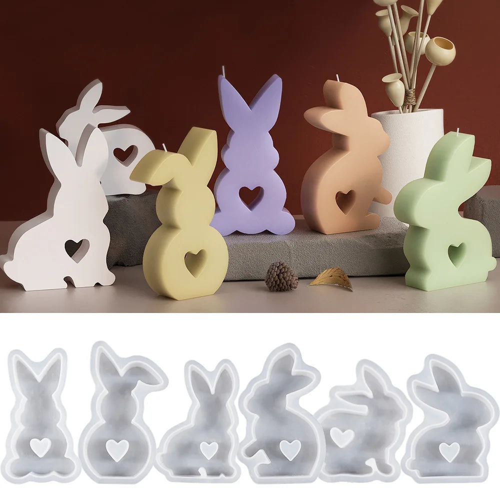 Cute Rabbit Candle Silicone Moulds Gypsum Car Mounted Incense Expanding Gypsum Decoration Mold Easter Aromatherapy Candle Molds