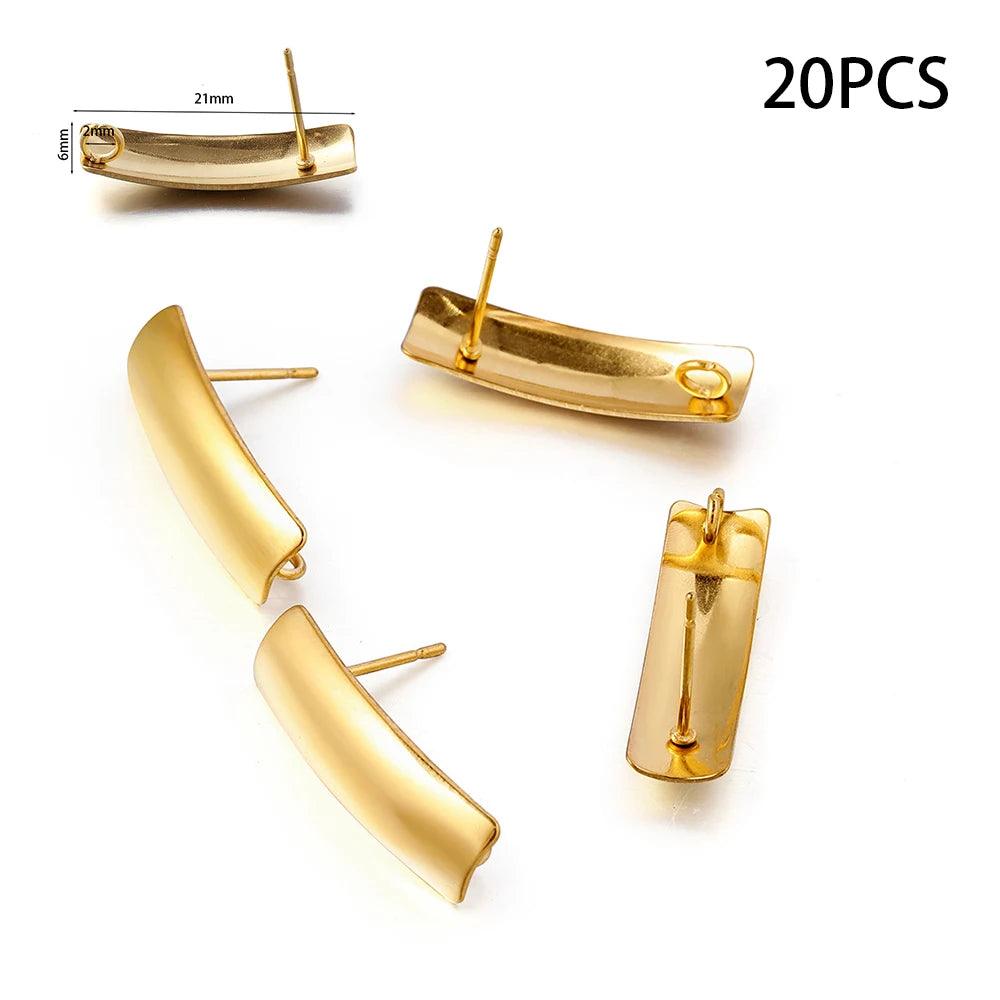10-20pcs Stainless Steel Blank Earring Stud Golden Earrings Base With Earring Plug Connectors For DIY Jewelry Making Accessories