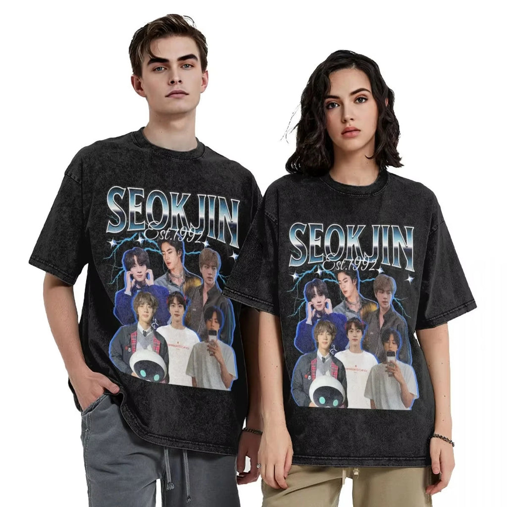 Men's Seokjin Korean Rapper T-Shirts Kpop Music Summer Y2K Retro Short Sleeve Tee