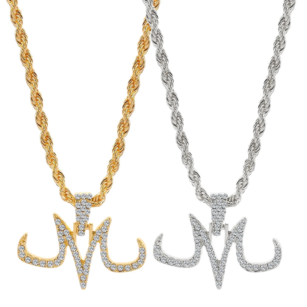 Anime Dragon Ball Necklaces Majin Buu Letter M Necklace Full Rhinestones Pendant Neck Chain Hip Hop Accessories Periphery