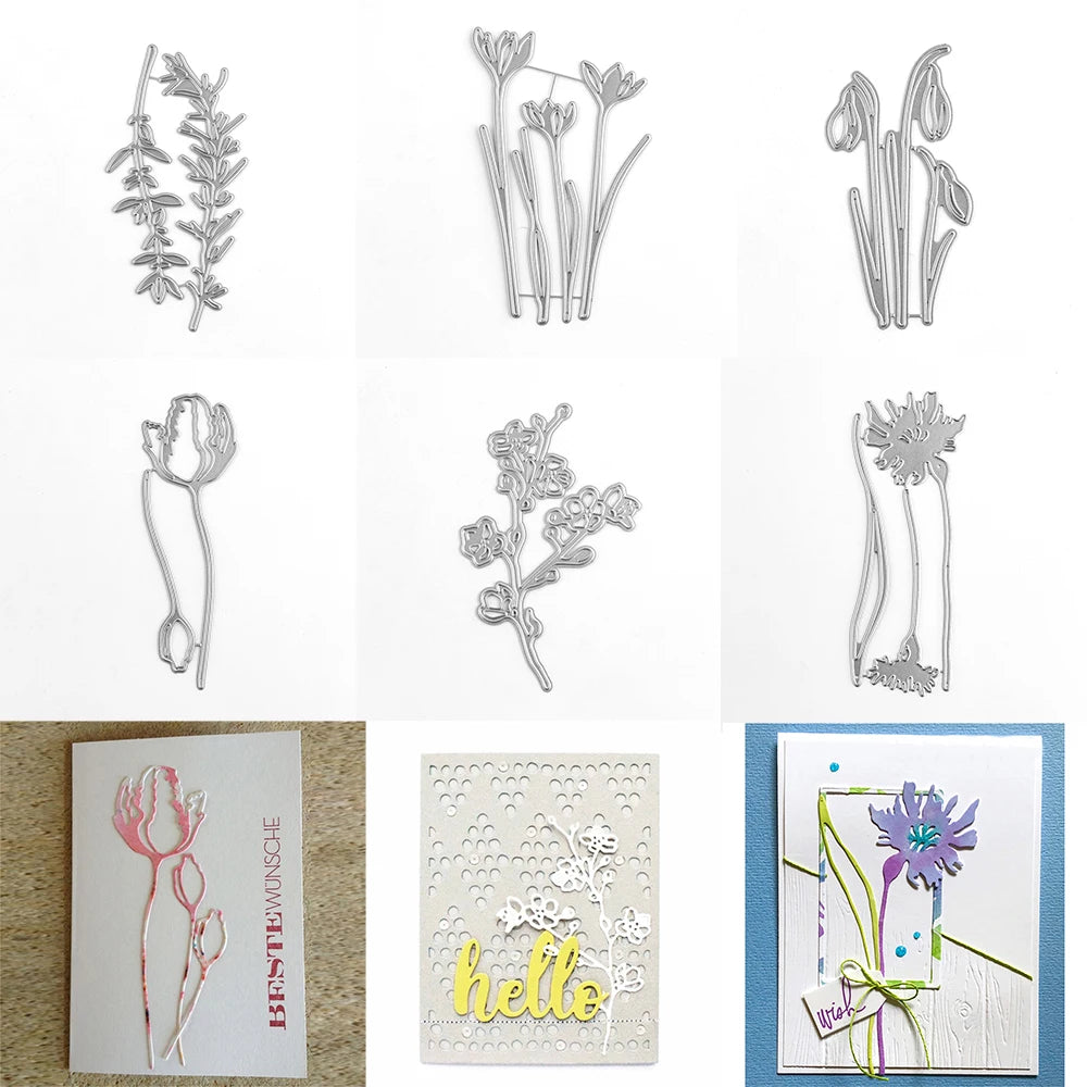 Snowdrops Crocus Cherry Blossom Flowers Metal Cutting Dies Embossing Diecut for DIY Card Making Scrapbooking Crafting Supplies