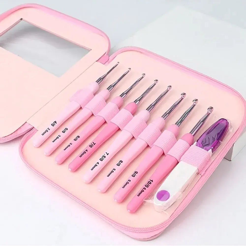 Knitting Tools Thick Handle Sweater Needle New Gradient Color Soft Handle Crochet Set 8 Pieces Pu Packaging With Accessories