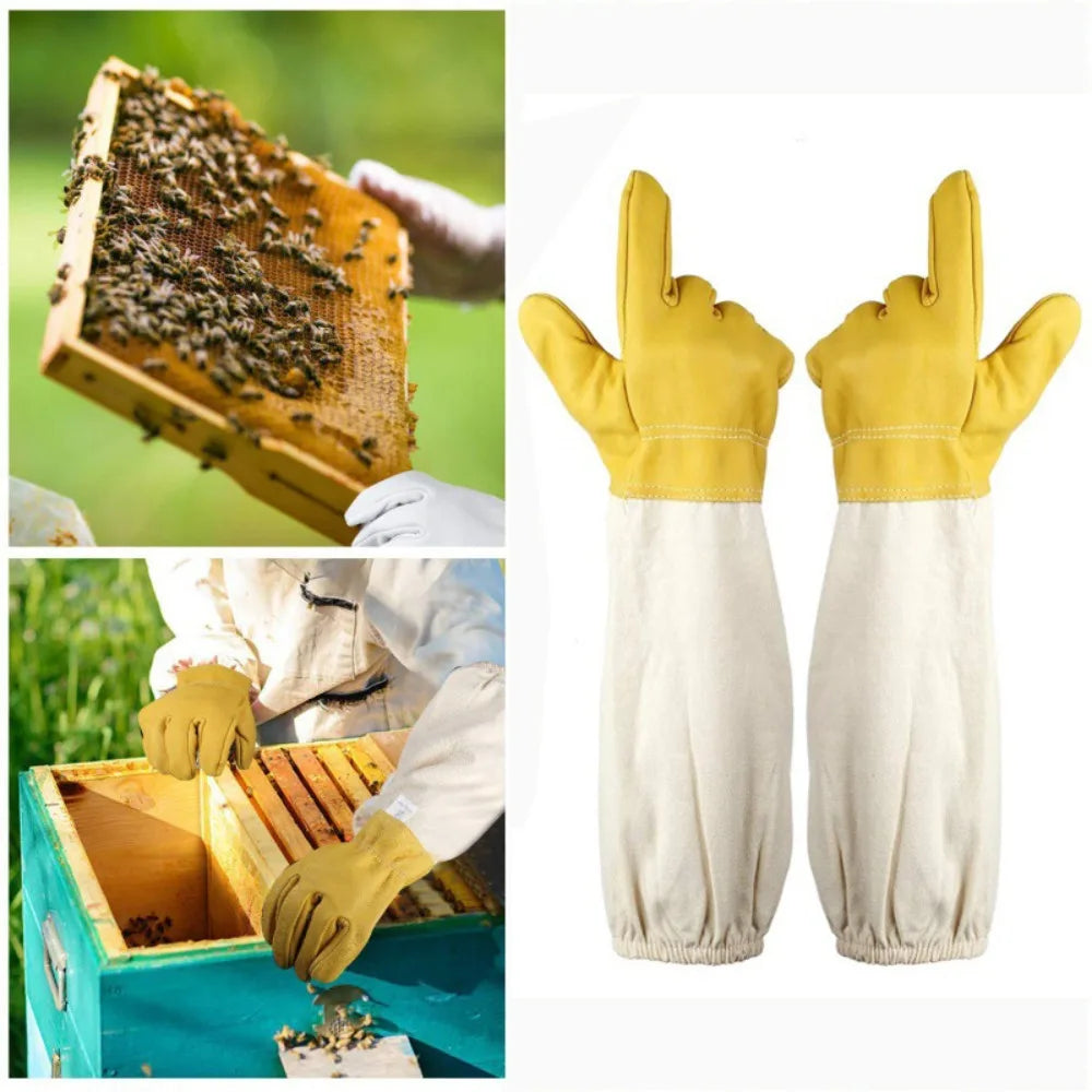 1 Pair Safe Professional Beekeeping Gloves Anti-sting Anti-bee Canvas Sheepskin Gloves Apiculture Protect Beekeeping Tools