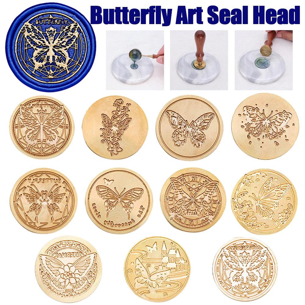 Butterfly Enamel Seal Head Multipurpose DIY Wax Seal Stamp Head Ornamental Round Envelope Decorative for Packaging Scrapbooking