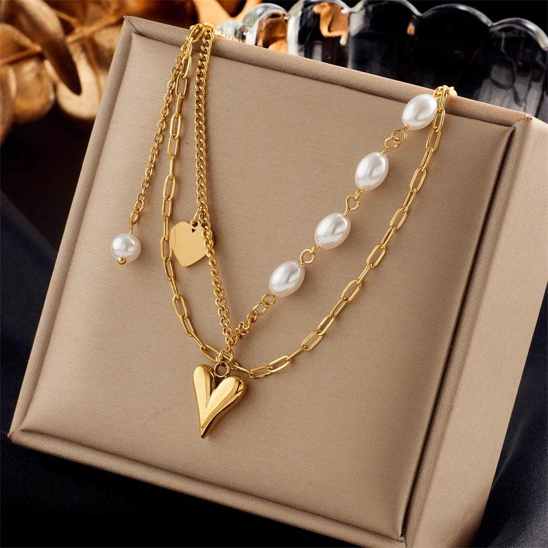 DIEYURO 316L Stainless Steel Pearl Heart Butterfly Cross Pendant Necklace For Women Fashion Girls Clavicle Chain Jewelry Gifts