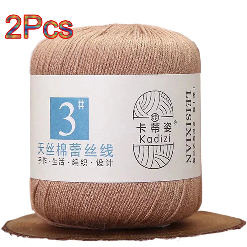 100% Mercerized Cotton Lace Yarn Threads for Crochet and Knitting - 2Pcs Embroidery Craft Set