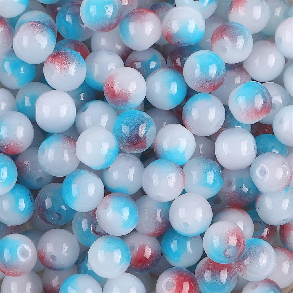 50pcs 8mm Glass Imitation Jade Bead Gradient Double Color Round Bead Handmade DIY Bracelet Necklace Jewelry Making Loose Bead Ma