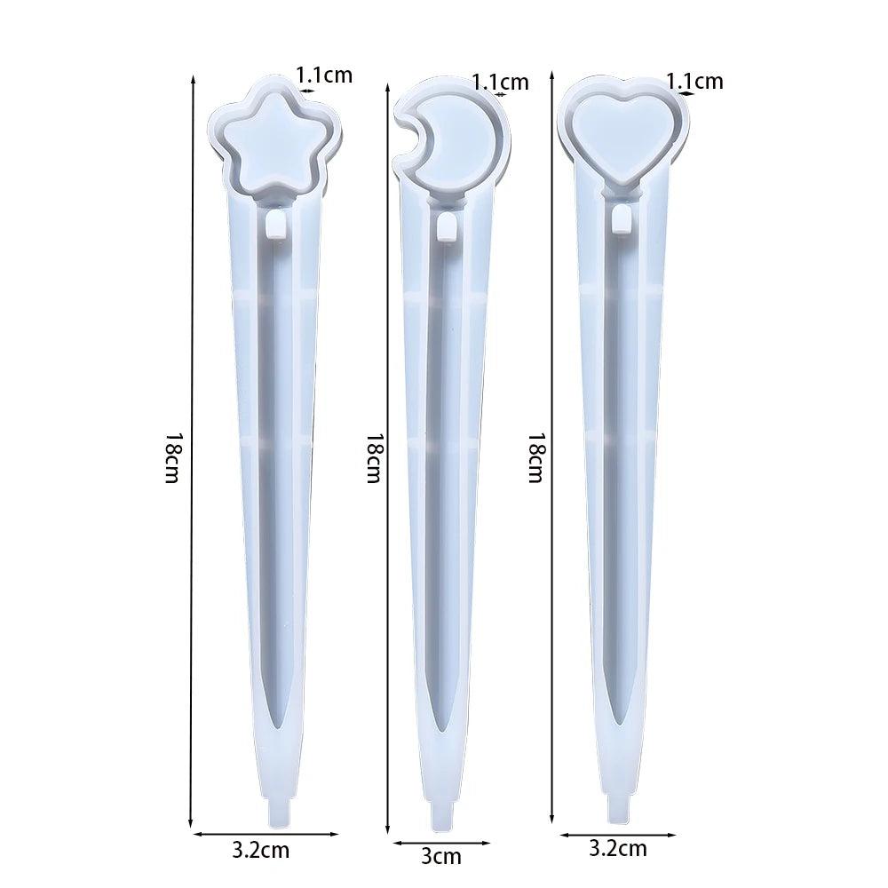 Cute Animals Star Moon Heart Ballpoint Pen Silicone Molds Epoxy Resin Molds Quicksand Pen Mold for Resin Crafts Making Decor