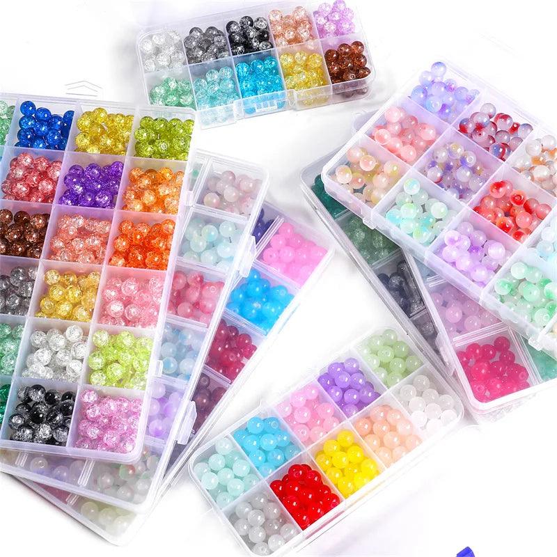 24 Colors 8mm Crystal Beads Bracelets Making Kit 480Pcs Jewelry Making Round Glass Cataclastic Lineation Beads Kit for Beginners
