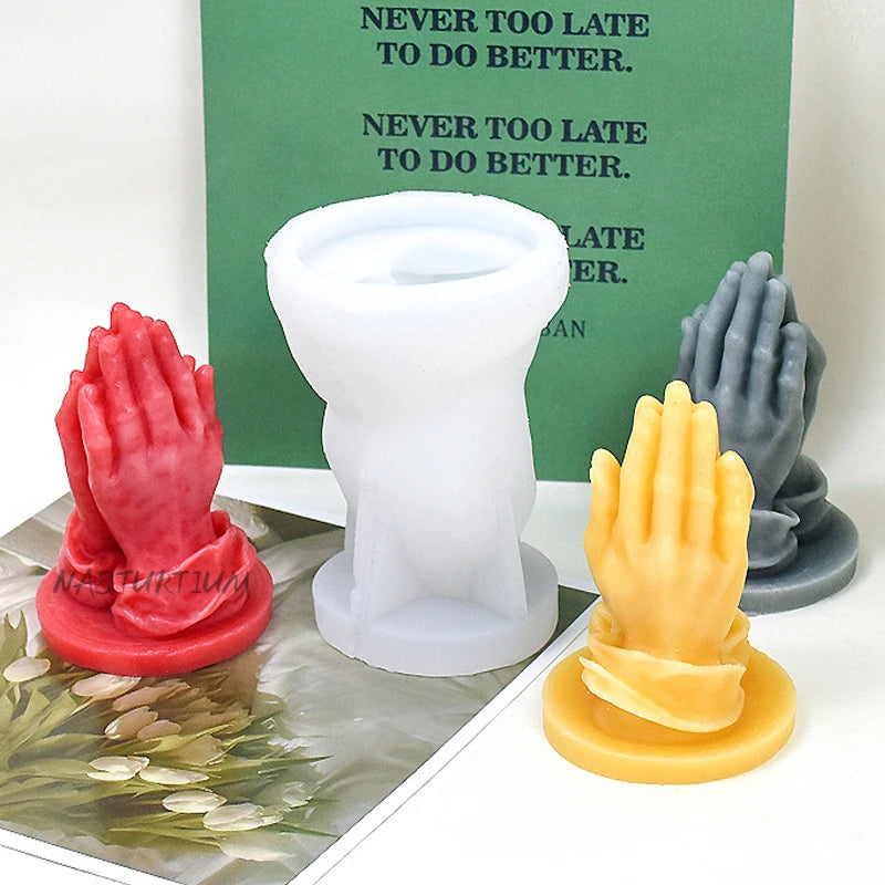 Hand Prayer Silicone Candle Mold 3D Gesture Aromatherapy Plaster Clay Resin Crafts Casting Mold Diy Soap Chocolate Ice Cube Tool