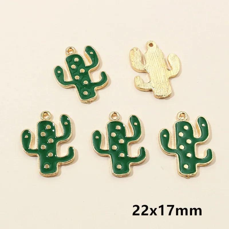 10pcs Enamel Cactus Flower Plant Charms Pendant for Jewelry Making Supplies Oil DIY Necklace Earrings Findings Accessories