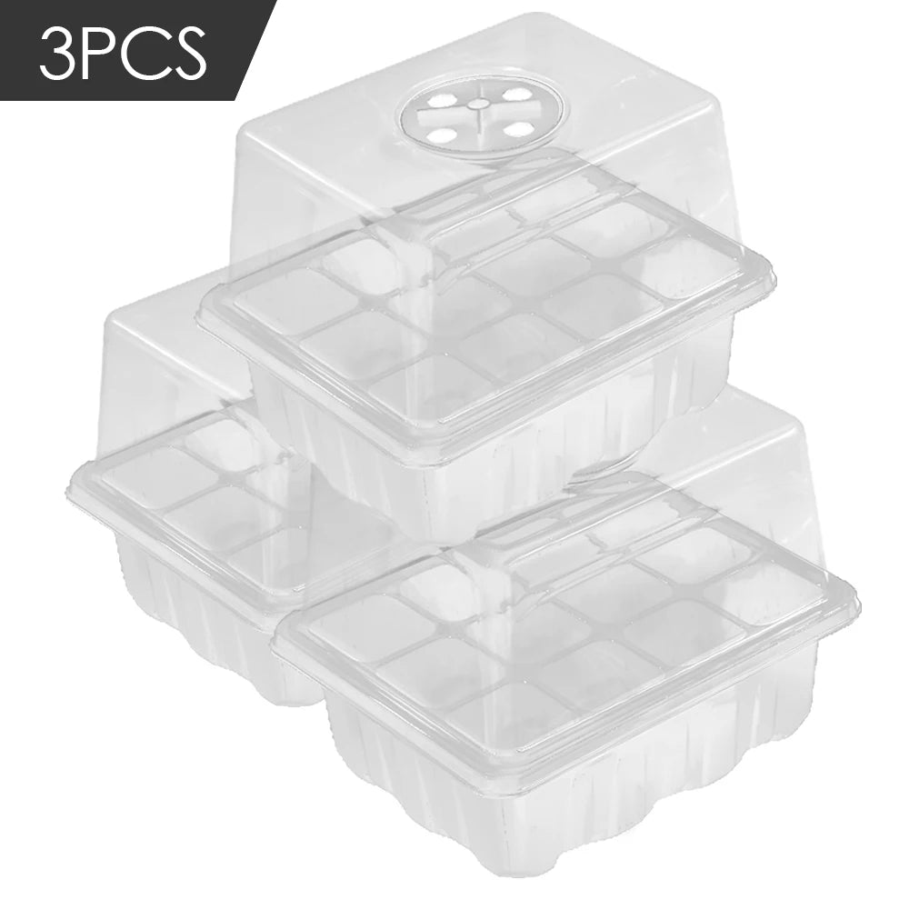 12 Cells Nursery Seedling Trays Germination Box with Transparent Cover Indoor Garden Greenhouse Growth Pots Adjustable Humidity