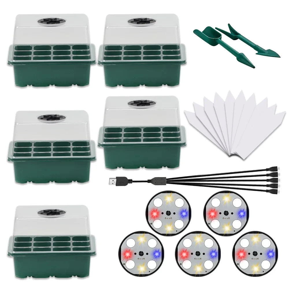 Green 14CM Tall Full Spectrum LED Grow Lights Seedling Tray Germination Box Greenhouse Indoor Garden Growing Pot 12 Cells Grow