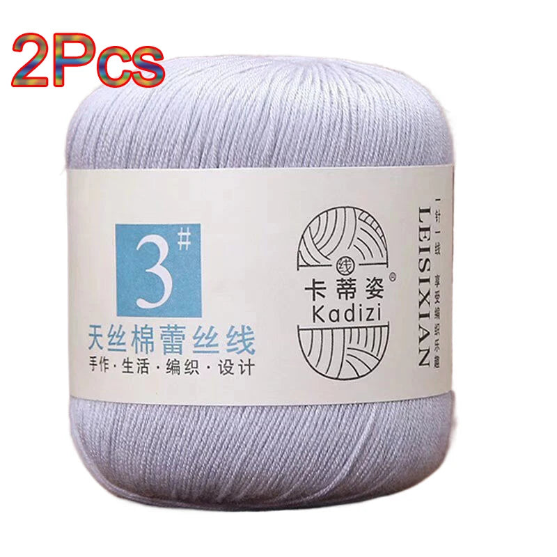 100% Mercerized Cotton Lace Yarn Threads for Crochet and Knitting - 2Pcs Embroidery Craft Set