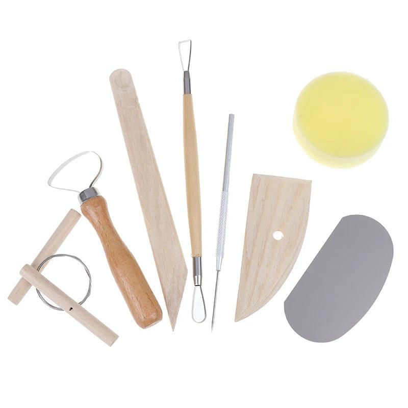 8pcs Pottery Clay Tool Set Pottery Ceramics Molding Tools Wood Sponge Tool