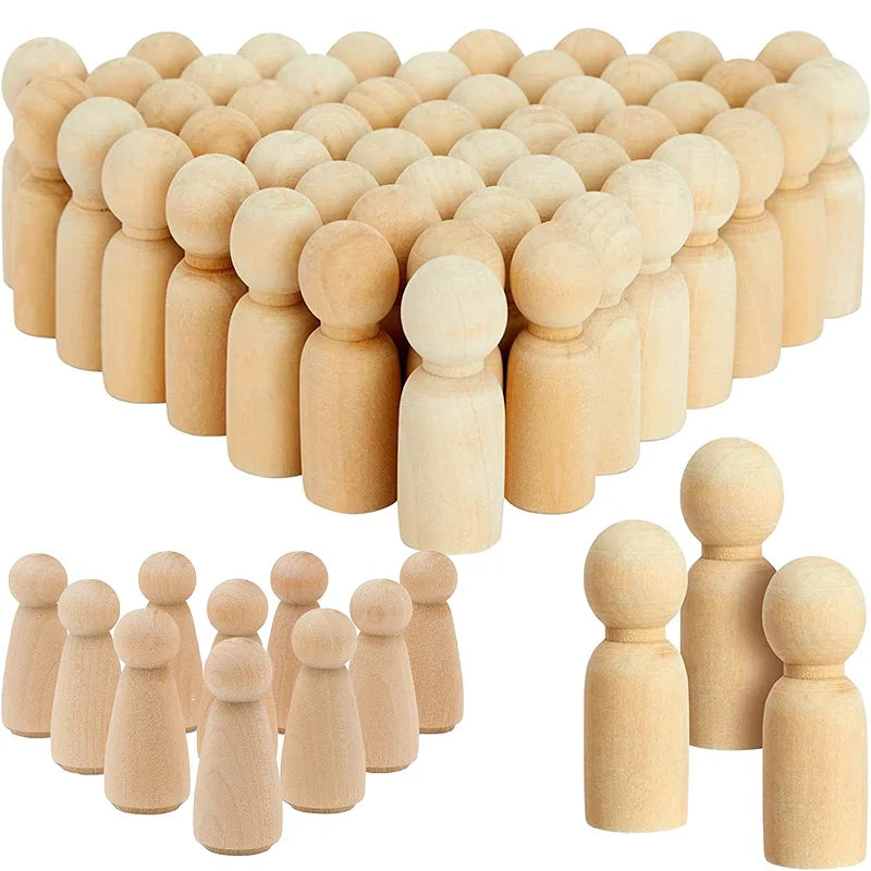 1-10Pcs Wood Peg Dolls Unfinished Mom Shape Wooden Peg People DIY Painting Handicrafts Wooden Peg for Craft Miniature Figures