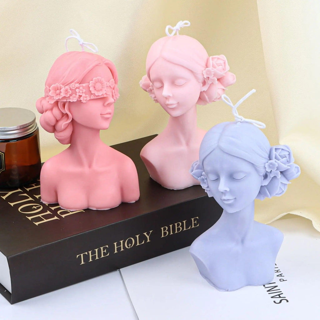 15cm Large Blindfolded Girl Candle Silicone Mold Closed Eyes Mold Wearing Rose Beauty plaster Resin Silicone Mold Candle Making
