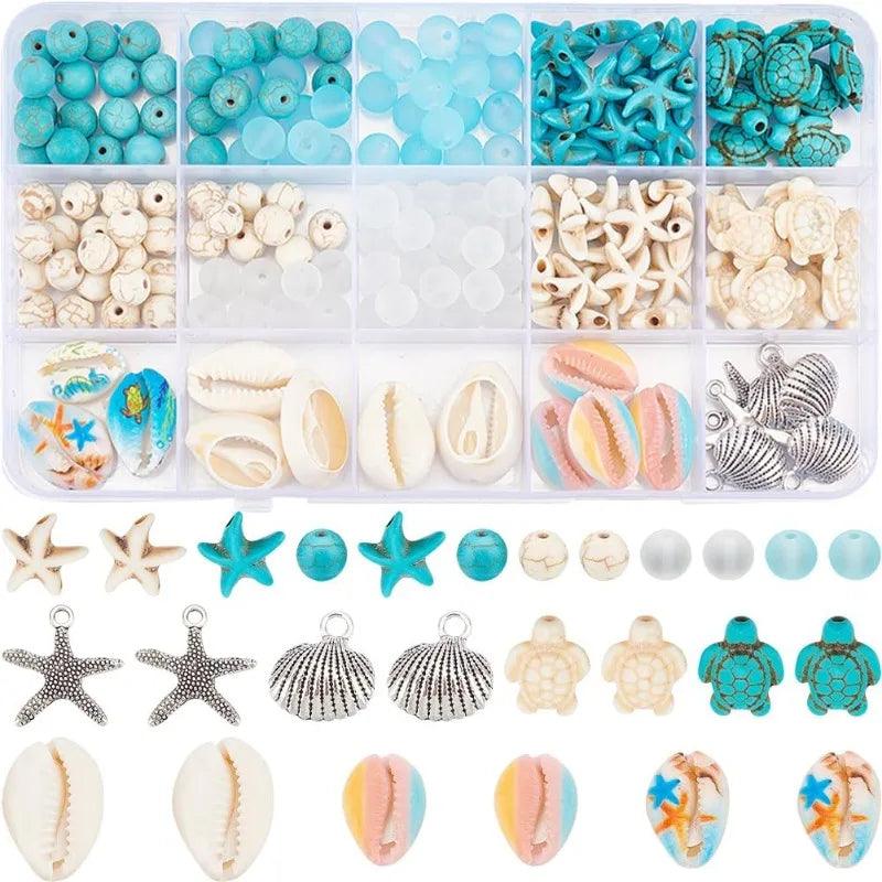 210Pcs Starfish Bead Turtle Beads Lucky Turquoise Beads Bulk Summer Ocean Beads Sea Animal Charms Shell Beads Seashell Charms